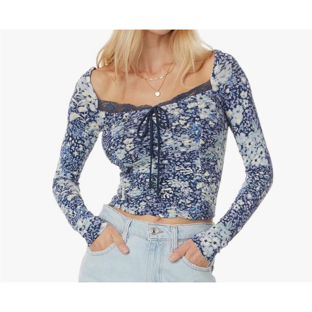 Free People Womens Layer It On Me Blue Combo Top. NWT Size Medium